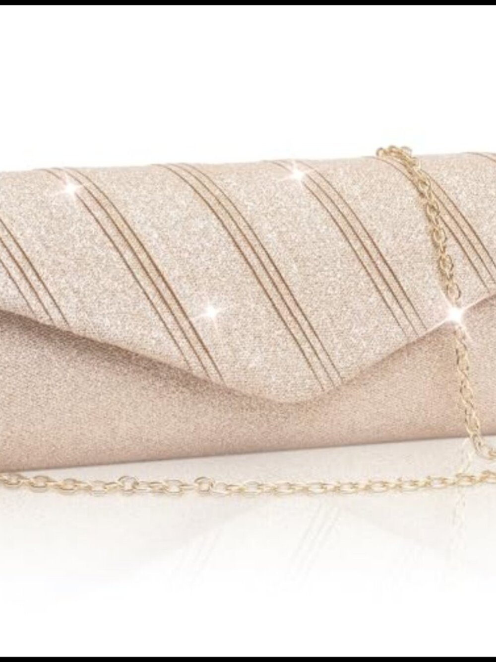 Glitter Envelope Clutch Pleated Evening Bag Detachable Chain Formal Party